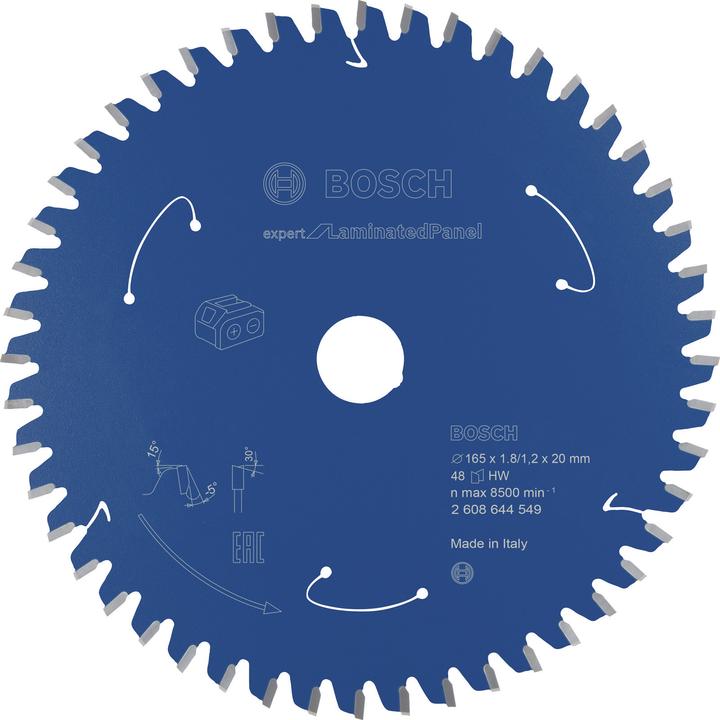 Bosch Professional Zubehör Akku-Kreissägeblatt Expert for Laminated Panel, 165 x 1,8/1,2 x 20, 48 Zähne