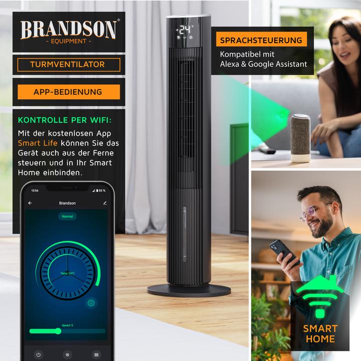 Immagine prodotto Brandson Mobiler Luftkühler mit Wasserkühlung, Klimagerät, 60W, WIFI, Verdunstungskühler, Turmventilator
