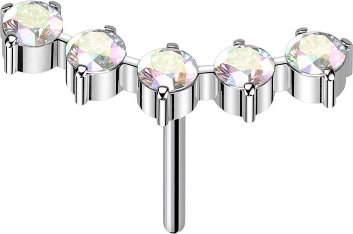Star Piercing Threadless gebogen silber fünf runde Kristalle multicolor (ohne Messing, Titan G23)