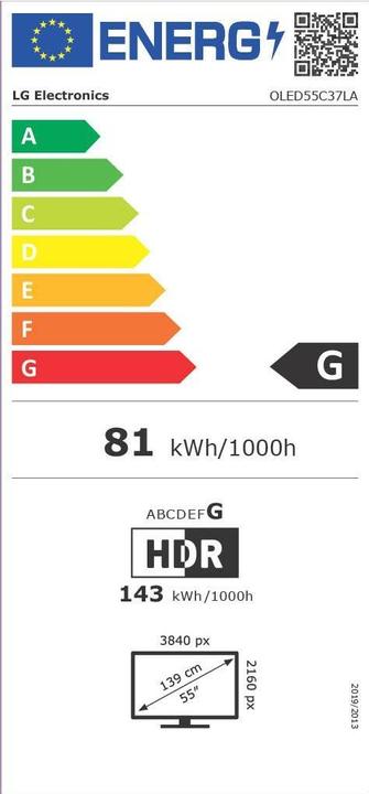 Energy Label LG OLED55C37LA (55", C3, OLED, 4K, 2023)