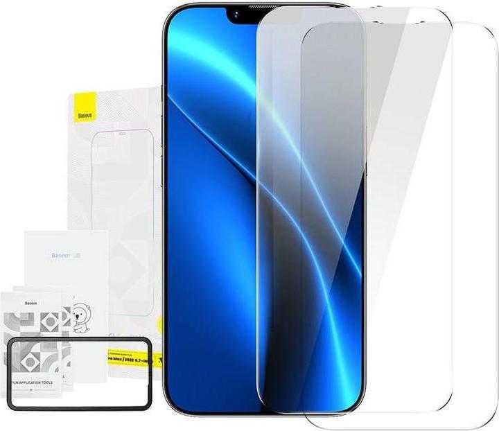 Immagine prodotto Baseus Pellicola EasyStick in vetro temperato Tuttovetro iP14 (Confezione da 2) (2 Pezzo/i, Apple iPhone 13 Pro Max, Apple iPhone 14 Plus)
