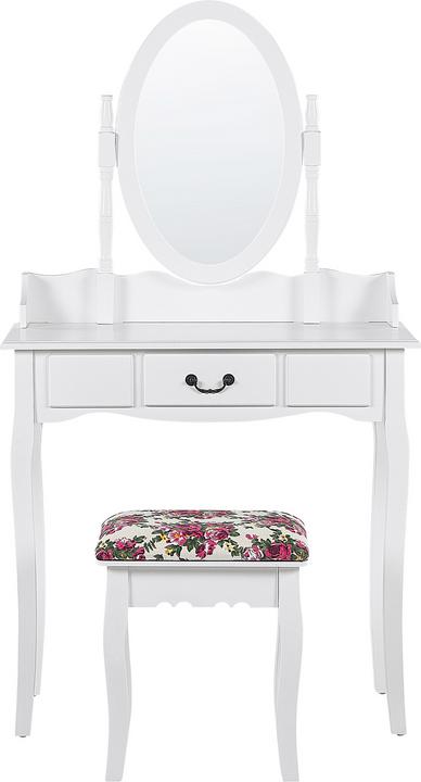 Produktbild Beliani Schminktisch mit ovalem Spiegel Hocker 1 Schublade weiss SOLEIL (39 x 30 x 47 cm)