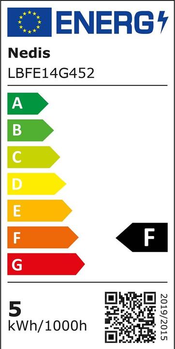 Energie-Label Nedis LED-Filament-Lampe E14 G45 4.5 W 470 lm 2700 K Dimmbar Warmweiss 1 Stück Klar (E14, 4.50 W, 470 lm, 1 x, F)