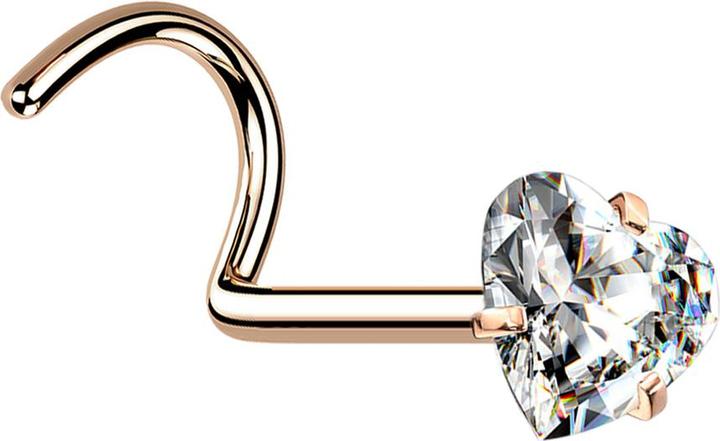 Produktbild Star Piercing Nasenstecker gebogen rosegold Kristallherz silber gefasst (Chirurgenstahl 316L)