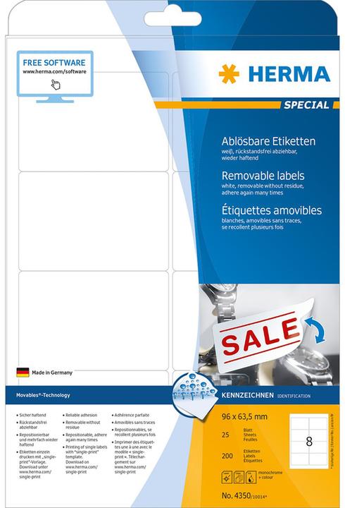 Image du produit HERMA Étiquettes détachables A4
