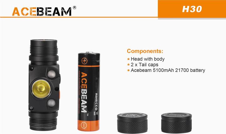 Immagine prodotto AceBeam Lampada frontale H30 con 4000 Lumen (4000 lm)