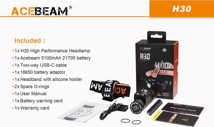 Immagine prodotto AceBeam Lampada frontale H30 con 4000 Lumen (4000 lm)