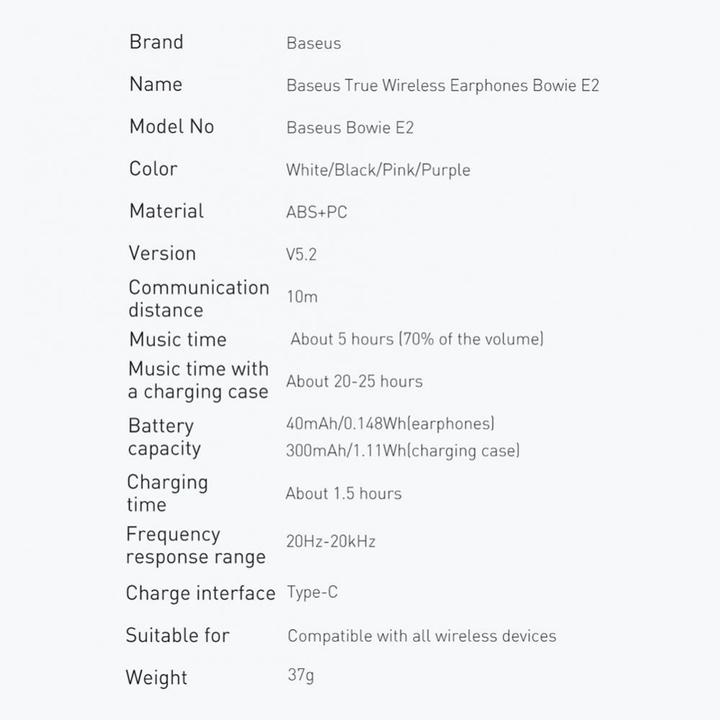 Actual product image Baseus Bowie E2 TWS earphones (black) (5 h, Wireless)