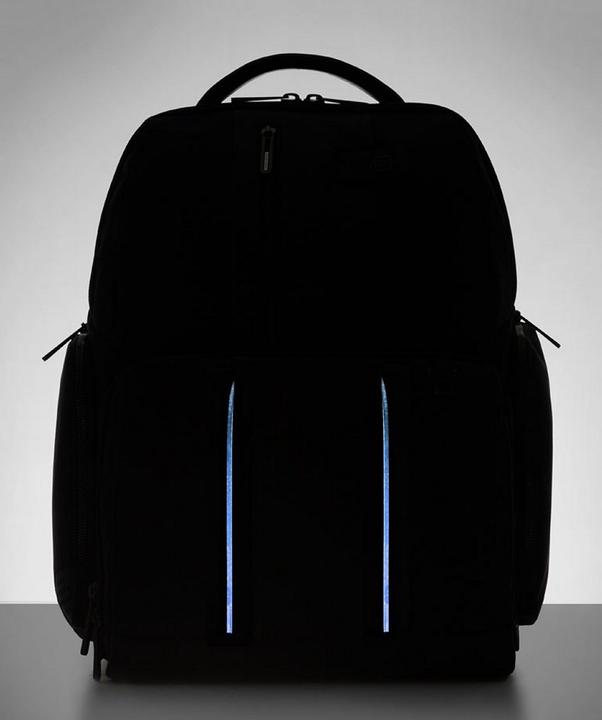 Actual product image Piquadro Fast-Check recycled fabric laptop backpack with LED light (29 l)