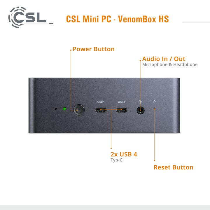 Produktbild CSL Mini-PC VenomBox HS (AMD Ryzen 7 7840HS, 8 GB, 1000 GB, Radeon 780M)
