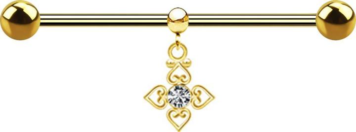 Star Piercing Barbell vergoldet zwei Kugeln mit Kugel Ring Anhänger Kristall silber vier filigrane Herzen (Chirurgenstahl 316L, ohne Messing)