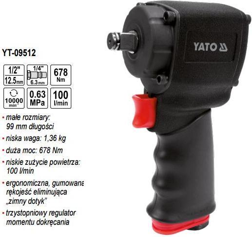 Produktbild Yato PNEUMATISCHER SCHLAGSCHLÜSSEL 1/2 "678 Nm KURZ (Akkubetrieb)