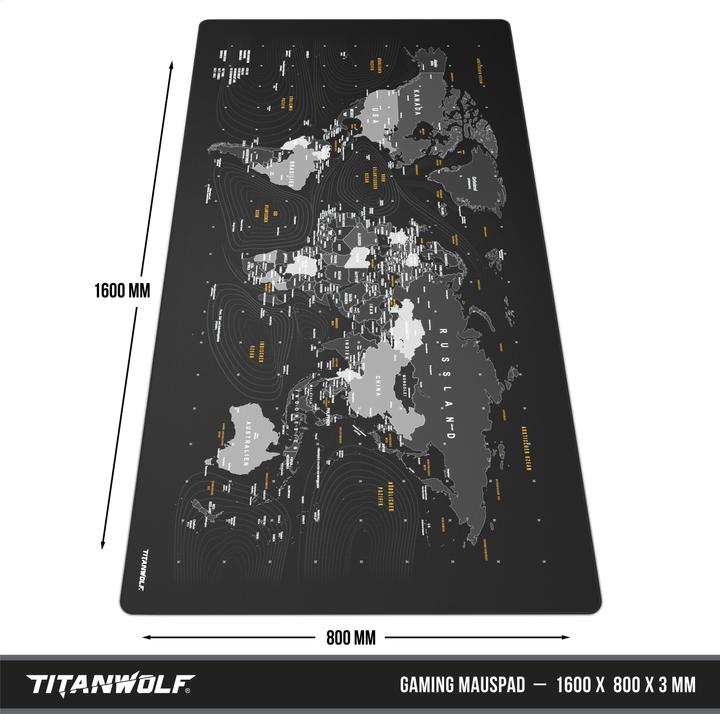 Produktbild Titanwolf Gaming Mauspad, 1600 x 600mm XXXL Speed Gaming Mausmatte, Mousepad Extragrosse Fläche, Weltkarte (XXL)