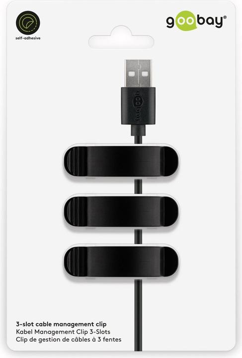 Produktbild Goobay Kabel Management Clip 3-Slots, schwarz (Kunststoffkabelbinder, 55 mm, 3 Stk.)