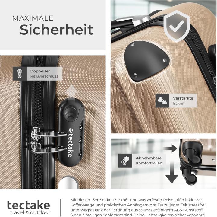 Produktbild tectake 3er Kofferset Talia mit Kofferwaage und Kofferanhänger (93 l, L (90 - 115l))