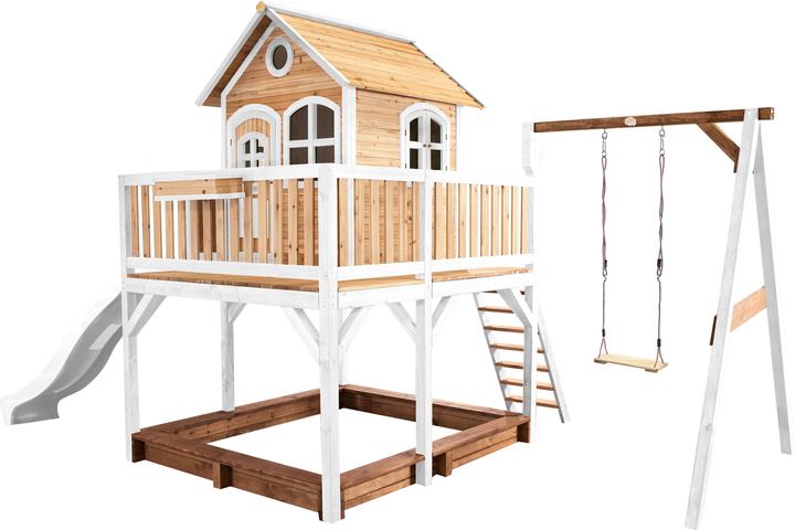 Axi Liam Playhouse con altalena singola marrone/bianco - scivolo bianco