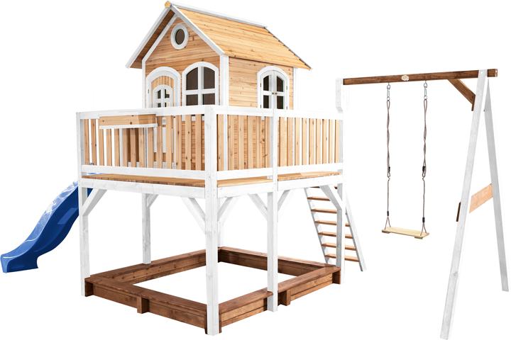 Axi Liam Playhouse con altalena singola marrone/bianco - scivolo blu