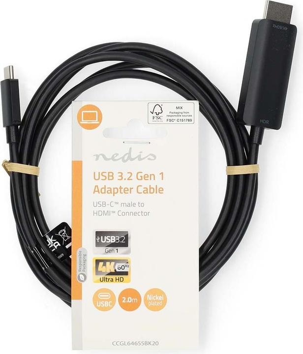 Produktbild Nedis USB-C Adapter - USB 3.2 Gen 1 - USB-C Stecker - HDMI Stecker - 4K@60Hz - 1.00 m - Rund - Verni (USB Typ-C, 100 cm)