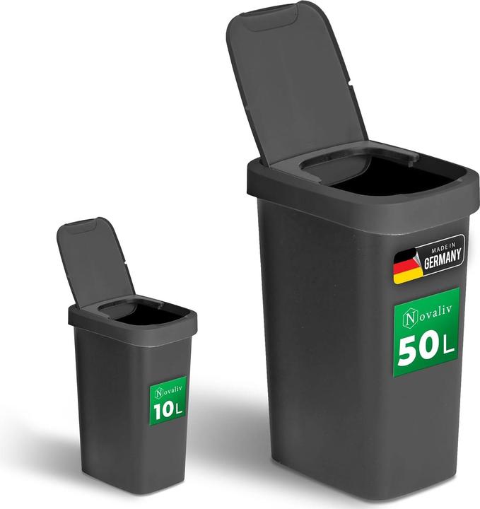 Produktbild Novaliv Abfalleimer-Set 10L + 50L, Mülleimer mit 2in1 Deckel, Klappdeckel & Schwingdeckel, Anti-Geru (50 l)