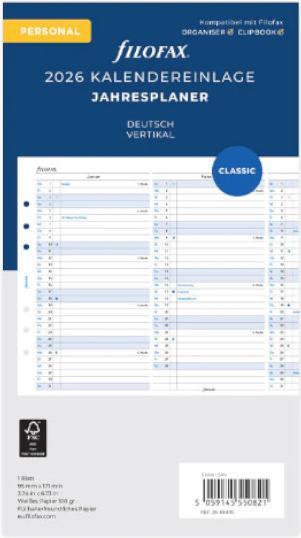 Nährwerte und Zutaten Filofax PE JAHRESPL.2026 VERTIKAL (Kein Einband, Deutsch)