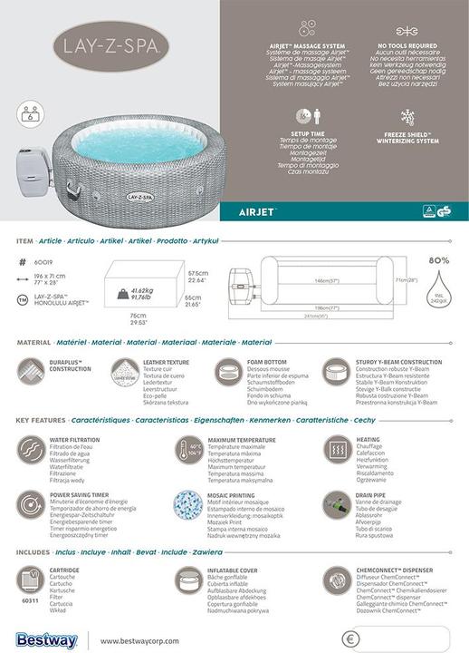 Produktbild Bestway Lay-Z-Spa Honolulu AirJet (6 Pers.)