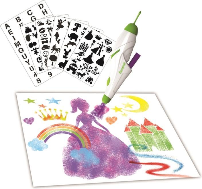 Produktbild Lexibook Aerograph, the magical electronic air spray marker incl. stencils and 12 watercolor pens (Grün-Weiss, 12 x)