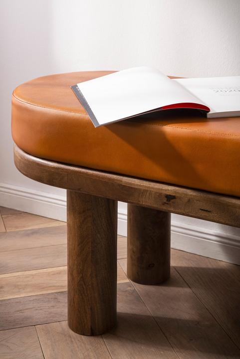 Actual product image FineBuy Sitzbank Flurbank Echtleder Holz Massiv 140 cm Polsterbank Bank Braun (140 cm)
