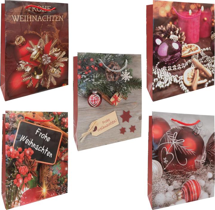 Produktbild Idena Geschenktasche Weihnachten glänzend classic mehrfarbig 33x10x41cm 5fach sortiert (Geschenktüte, 5 x)