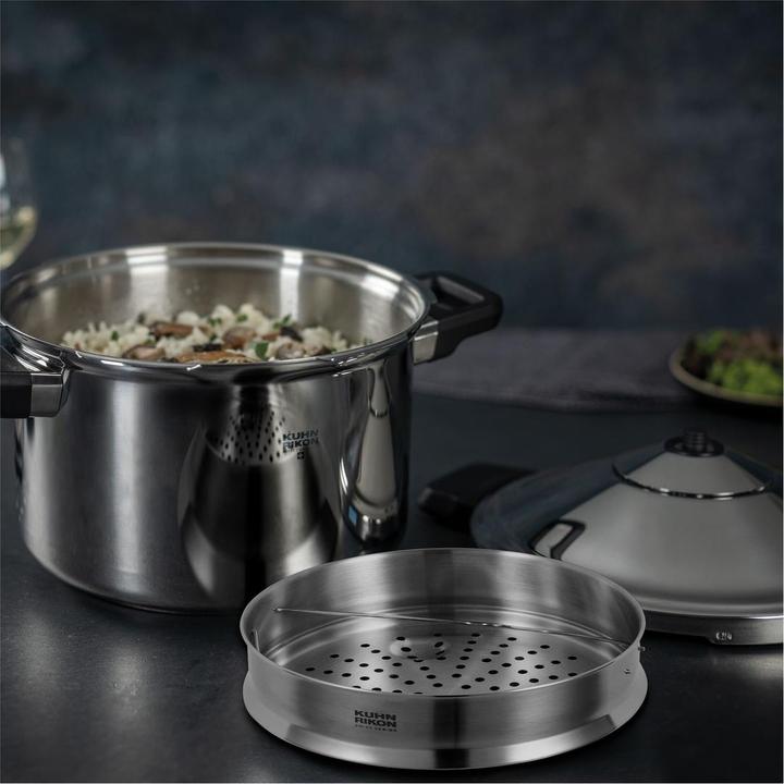 Produktbild Kuhn Rikon DUROMATIC® INOX Seitengriffmodell Set 5.0L/22 cm + Dämpfeinsatz (22 cm, Dampfkochtopf, Edelstahl)