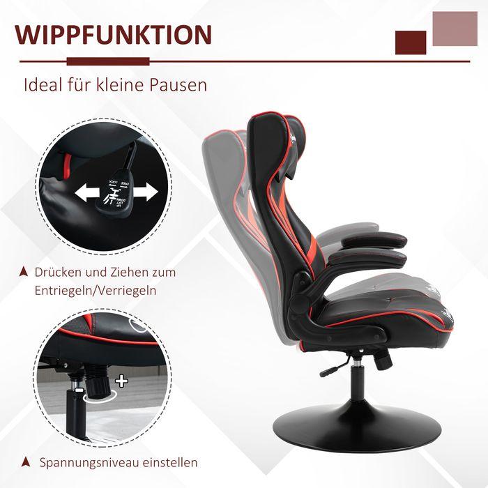 Image du produit Swisshandel24 Chaise de jeu ergonomique Chaise d'ordinateur avec fonction bascule Noir+Rouge