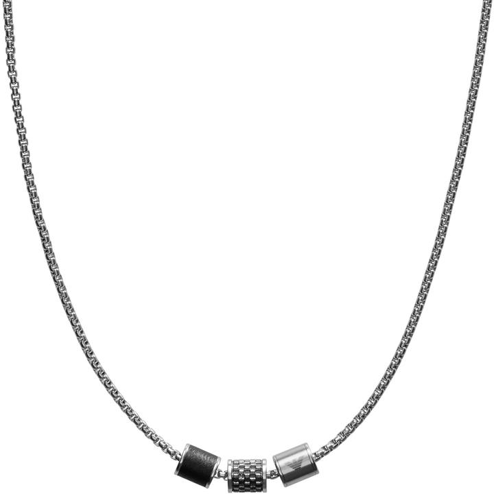 Emporio Armani Fashion necklace (Stainless steel, Leather, 52 cm)