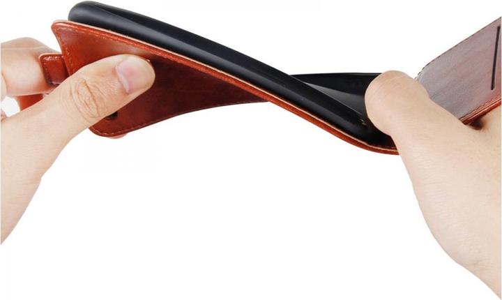Produktbild Screenguard iPhone 12 Pro Leder Hülle Ledertasche aufklappbar nach unten (Apple iPhone 12 Pro)