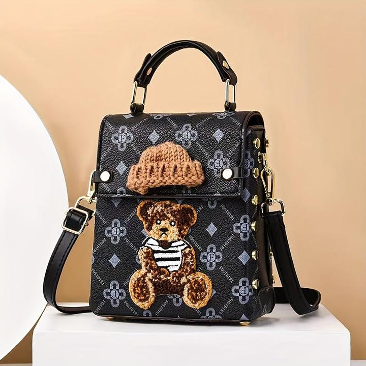 Image du produit Only-Bags.Store Mini sac à dos, cuir PU, design ourson mignon, sac mobile, sac à main élégant
