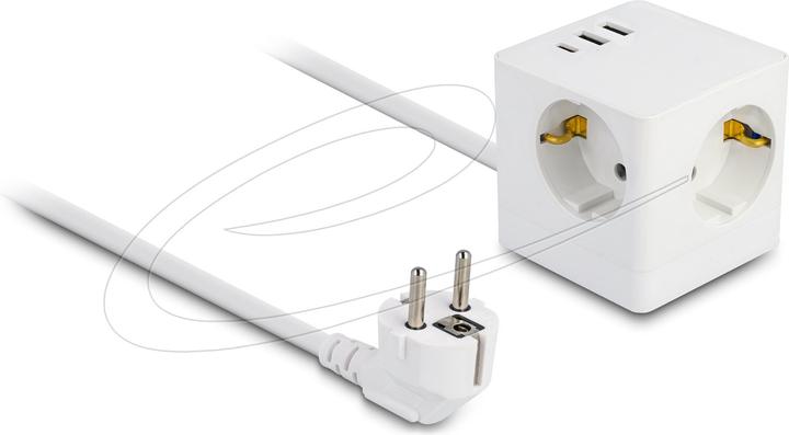 Productafbeelding Delock Stopcontactkubus met verlengkabel 3-voudig met kinderslot en USB-oplader 1,5m kabel (3 x, CEE 7/3, 1.50 m)