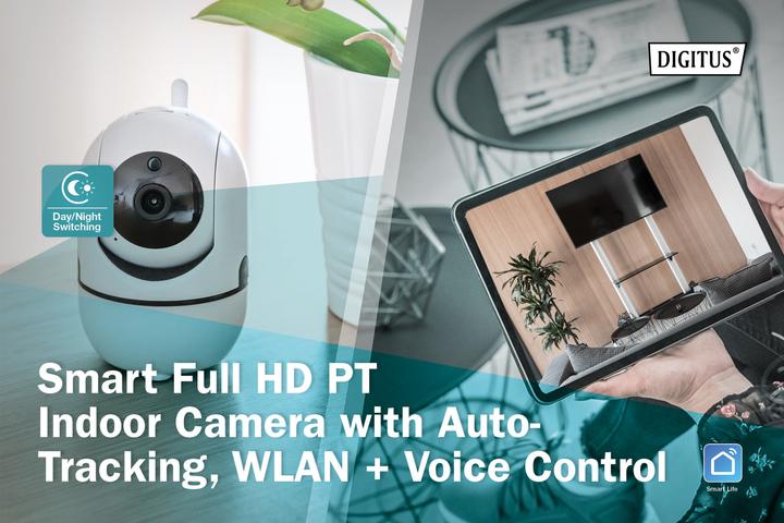 Actual product image Digitus Smart Full HD PT Indoor Camera with Auto-Tracking, WLAN + Voice Control (1920 x 1080 Pixels)