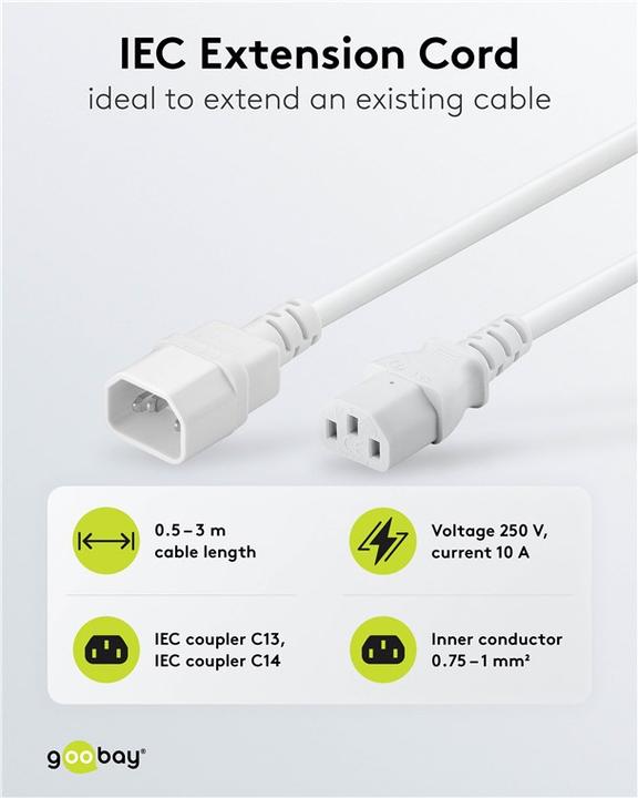 Produktbild Goobay Kaltgeräte Verlängerung 2 m, Weiss (2 m)