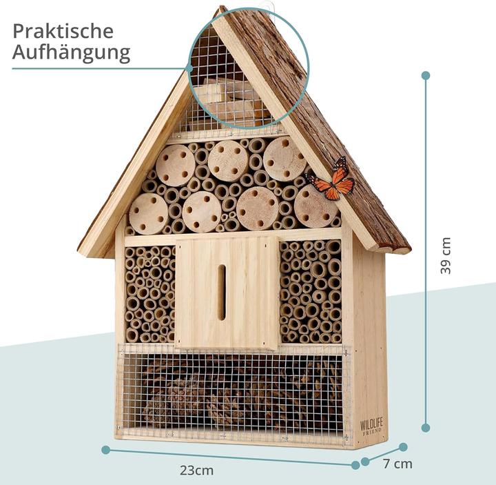 Produktbild Wildlife Friend Grosses Wildbienenhotel mit Rindendach (Schmetterlinge, Florfliegen, Marienkäfer, Wildbienen)
