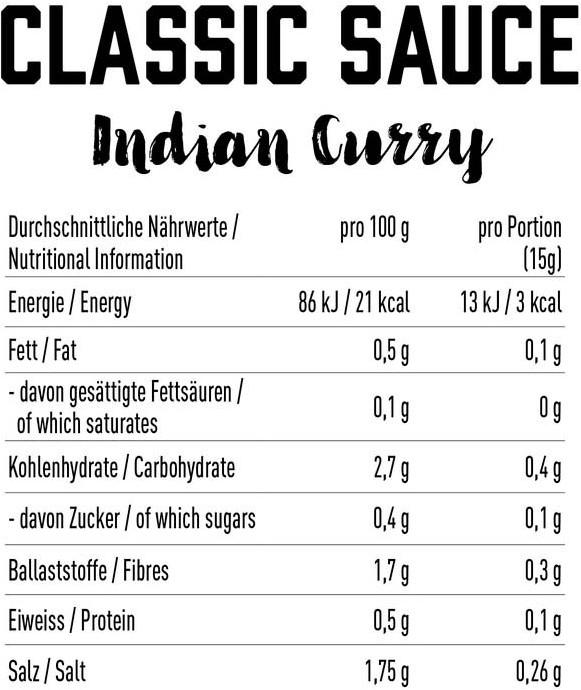 Nährwerte und Zutaten GOT7 Nutrition GOT7 Classic Sauce Indian Curry (350ml) (300 g)