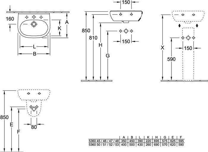 Voedingswaarden en ingrediënten Villeroy & Boch Handspoelbak O.novo 45 cm wit 53604501 (350 mm, 450 mm)