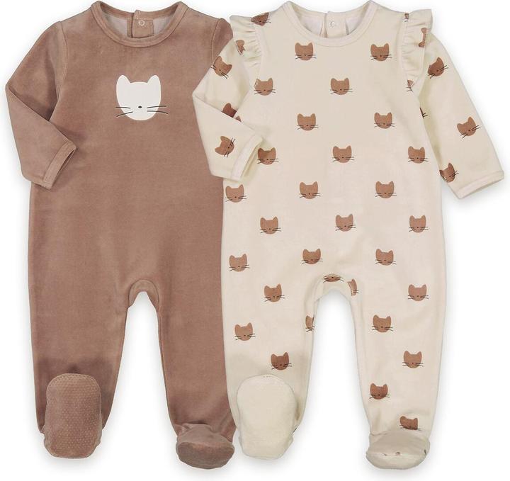 Produktbild La Redoute Collections 2er-Pack Samt-Strampler mit Katzenmotiv (68)