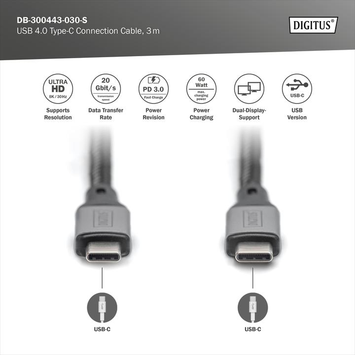 Image du produit Digitus USB C – USB C (3 m, USB 4.0)