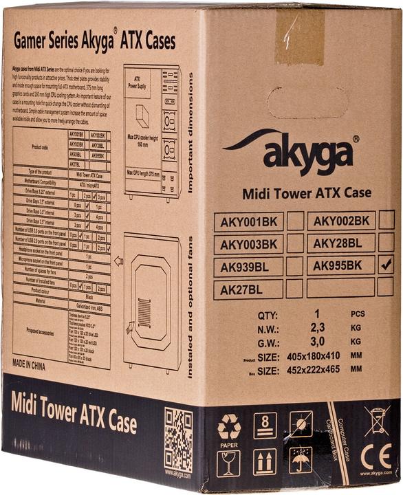 Image du produit Akyga ' ak995bk PC "ATX Nero Midi Tower Noir (ATX, mATX, Mini-ITX)