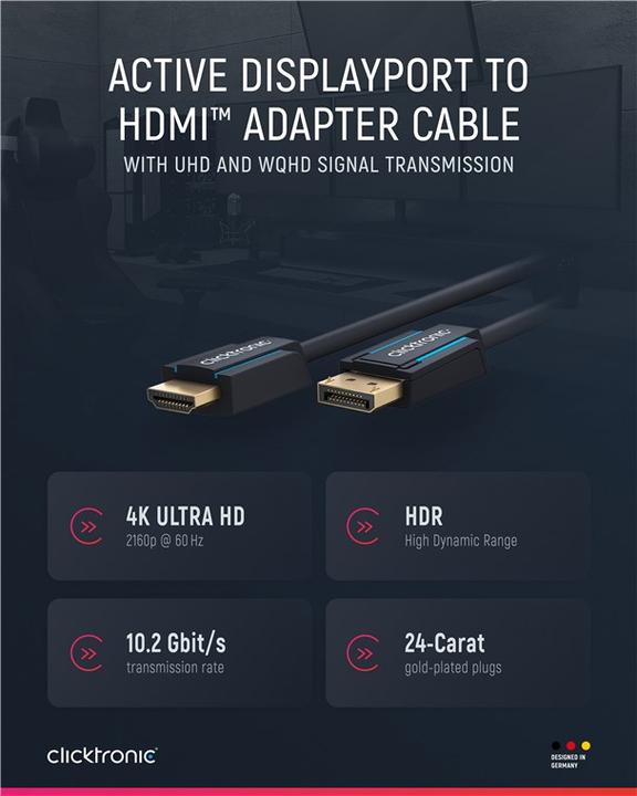 Immagine prodotto clicktronic Cavo adattatore Casual DisplayPort/HDMI™, 5 m (5 m, DisplayPort, HDMI)
