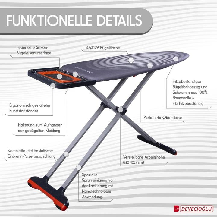 Actual product image Harbinger Ironing board, iron shelf, ironing board cover 46x127cm, height 80-105cm, black (127 x 46 cm)