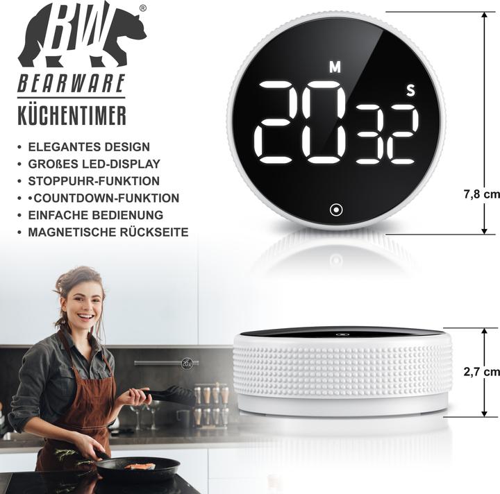 Produktbild Bearware Küchentimer digital, Küchenwecker, Eieruhr, Display, magnetisch, Countdown, Kurzzeitimer, Küchenuhr