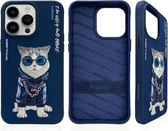 Actual product image Audi Nimmy case iPhone 15 Pro 6.1" blue Glasses Cool Cat (Apple iPhone 15 Pro)