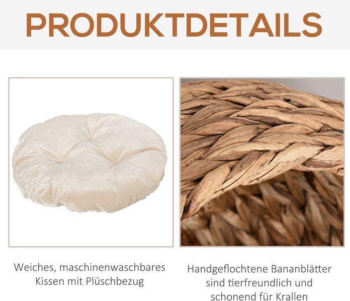 Produktbild Swisshandel24 Rattan Katzenhöhle Katzenbett Katzenkorb Katzenkörbchen Katzenhütte mit Kissen Haustierbett Wasserhy (Katze)