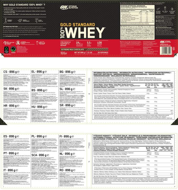Nährwerte und Zutaten Optimum Nutrition Gold Standard 100% Whey (Schokolade, 1 Stk., 4530 g)