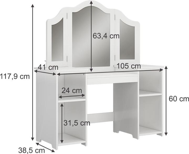 Produktbild Vicco Schminktisch für Kinder Estella, Weiss, 105 x 118 cm Mit Spiegel (41 x 105 x 118 cm)