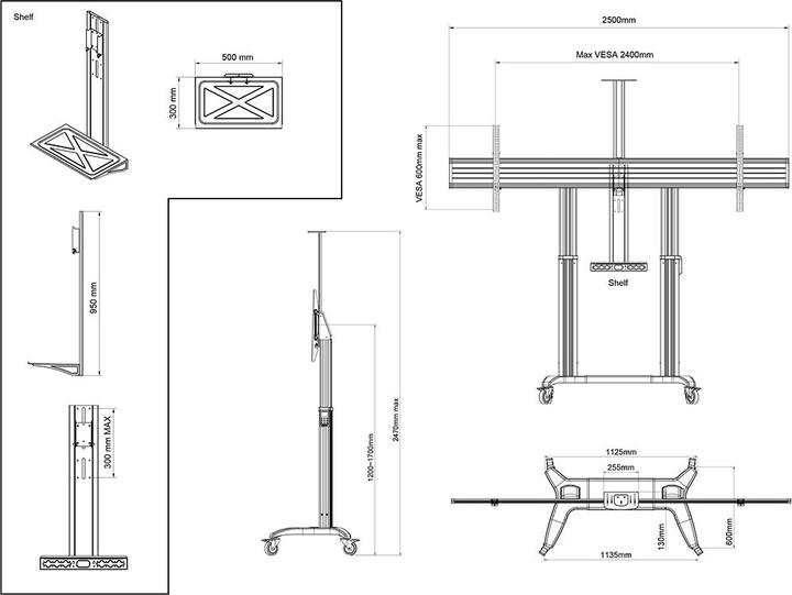 Actual product image Multibrackets M Motorized Public Floorstand Wide VESA 2400 x 600 (Universal, 109.84", 135 kg)